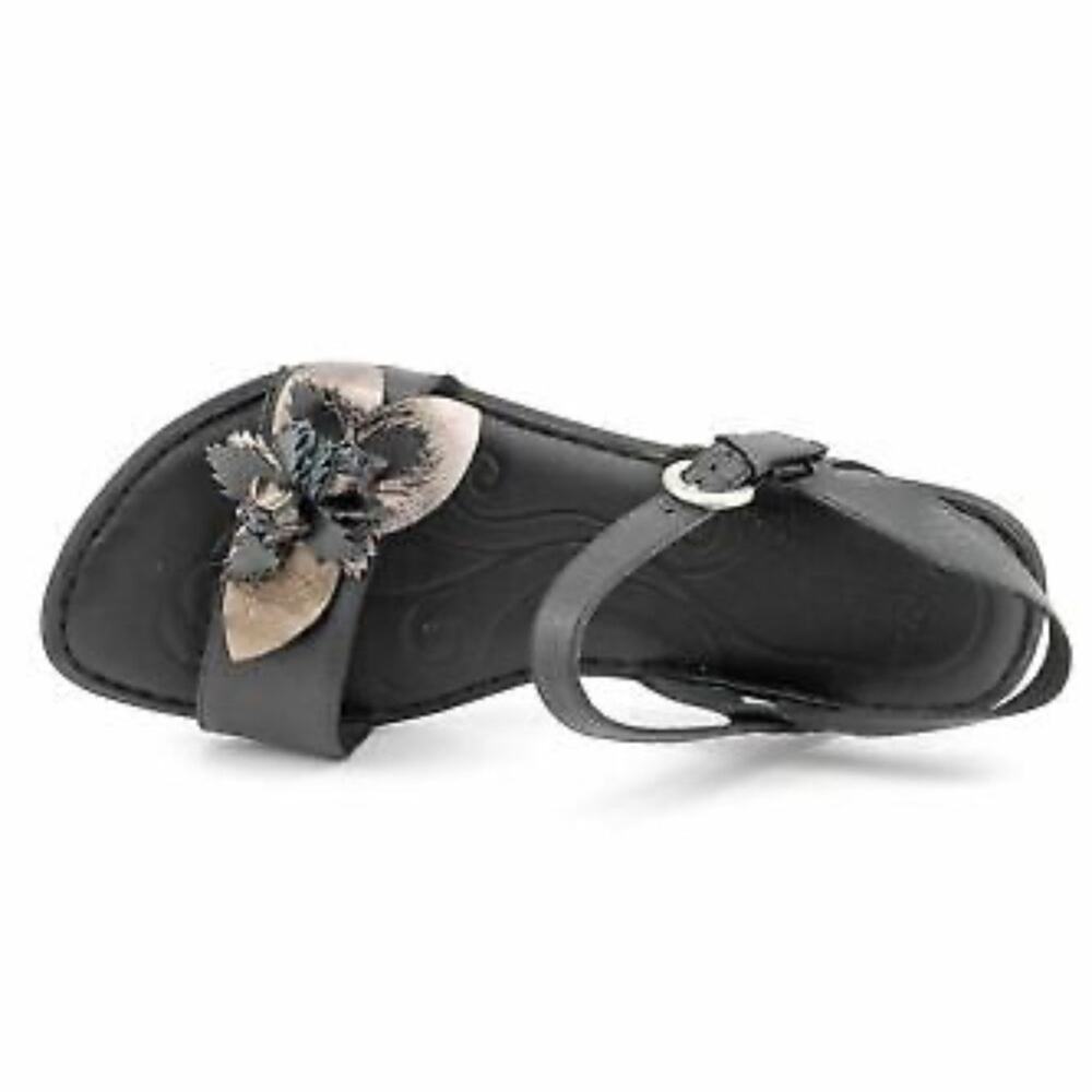 Born Yuki Flower Detail Leather Black & Metallic Sandals Size‎ 8 Dressy Boho